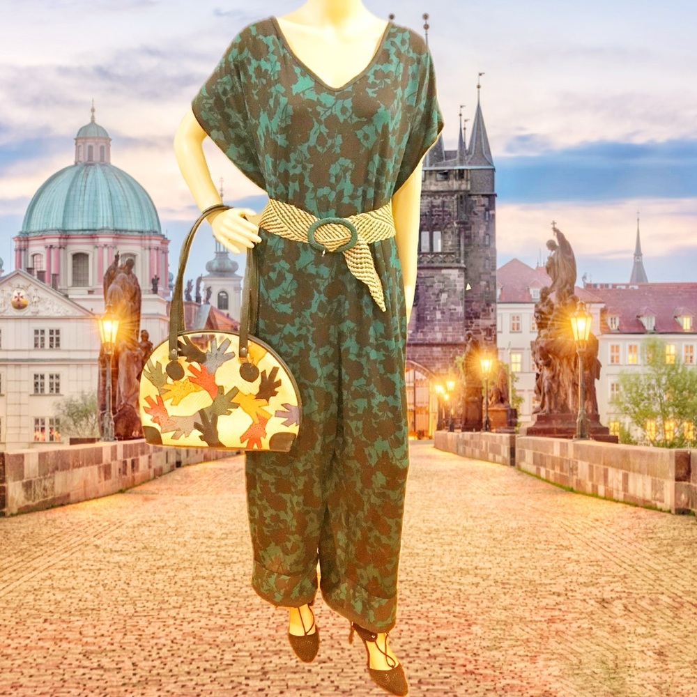 Abstract Print V-Neck Jumpsuit NWT